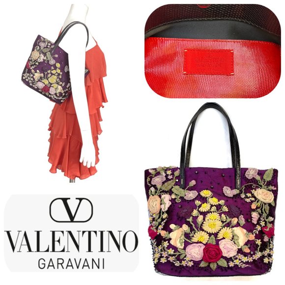 Valentino Handbags - Auc Valentino Garavani Silk/Leather 3D Floral Tote/shoulder bag